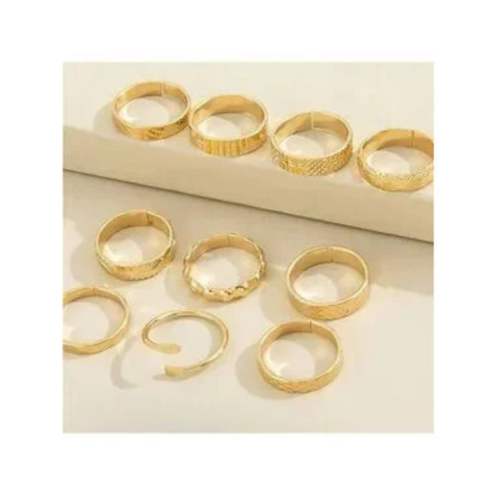 GOLD 3/$30 10pc Textured Ring Set - Picture 1 of 2